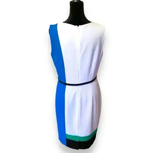 Calvin Klein Colorblock Size 8 Knee Length Black Leather Belted Casual Dress - Picture 15 of 16